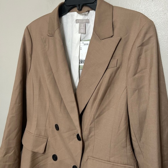 H&M Double Breasted Blazer Women's M Camel Tan NWT Preppy Academic Professional - Picture 8 of 16